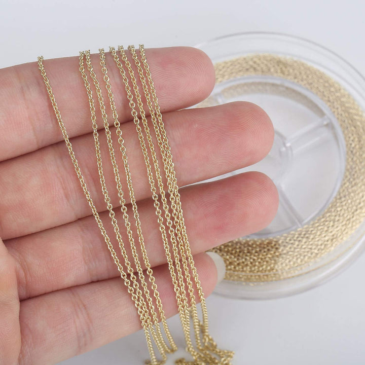 Gold Chain for Jewelry Making, 33 FT Dainty Cable Link Chain Spool for Necklaces Making Clasp Jump Ring Included