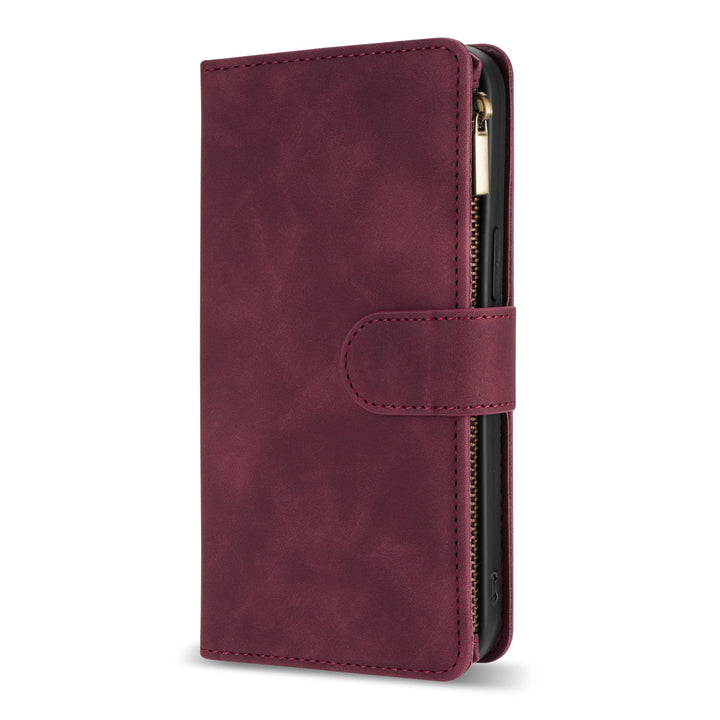for iPhone 12 Case Wallet,iPhone 12 Pro Wallet Case with Card Slot Premium Soft PU Leather Zipper Folio Wallet with Wrist Strap Kickstand Protective for iPhone 12 Wallet Case(Wine Red 6.1 inch)