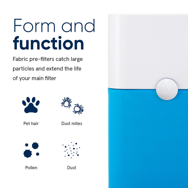 BLUEAIR Blue Pure 121 Pre-filter, Washable Fabric Traps Pollen Pet Hair Dust, Diva Blue