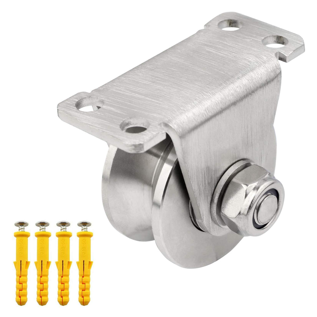 1 Piece Groove Wheel Pulley 304 Stainless Steel Pulley Block Super Silent Detachable Duplex Bearing for DIY Gym Equipment, Sliding Gate with Mounting Screws and Expansion Pipes V Type