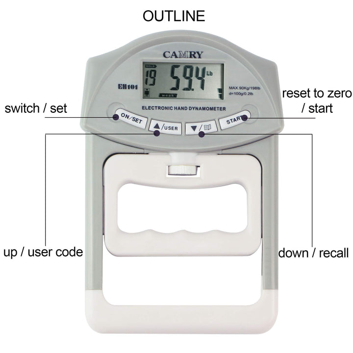 Digital Hand Dynamometer Grip Strength Measurement Meter Auto Capturing Electronic Hand Grip Power 198 Lbs / 90 Kg