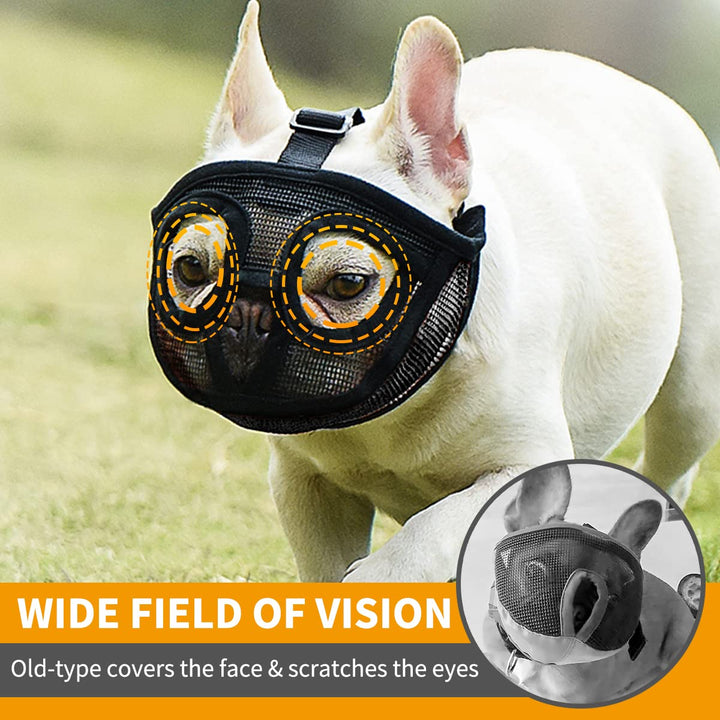 Short Snout Dog Muzzle, Breathable Mesh Flat Faced Muzzle for French Bulldog Shih Tzu and Pug,Mask Bulldog Muzzle for Biting Chewing Licking