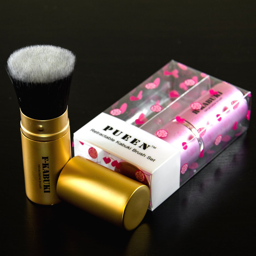 Synthetic Hair Retractable Round Top Kabuki Brush and Flat Top Kabuki Brush Set