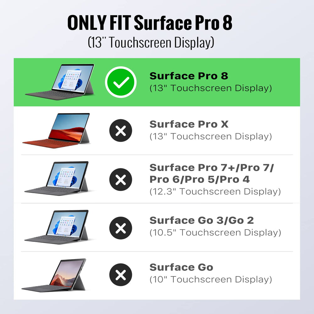 Case Fits Microsoft Surface Pro 8 13 Touchscreen 2021 Release Tablet, All-in-One Protective Rugged Cover Case with Hand Strap, Compatible with Type Cover Keyboard, Black