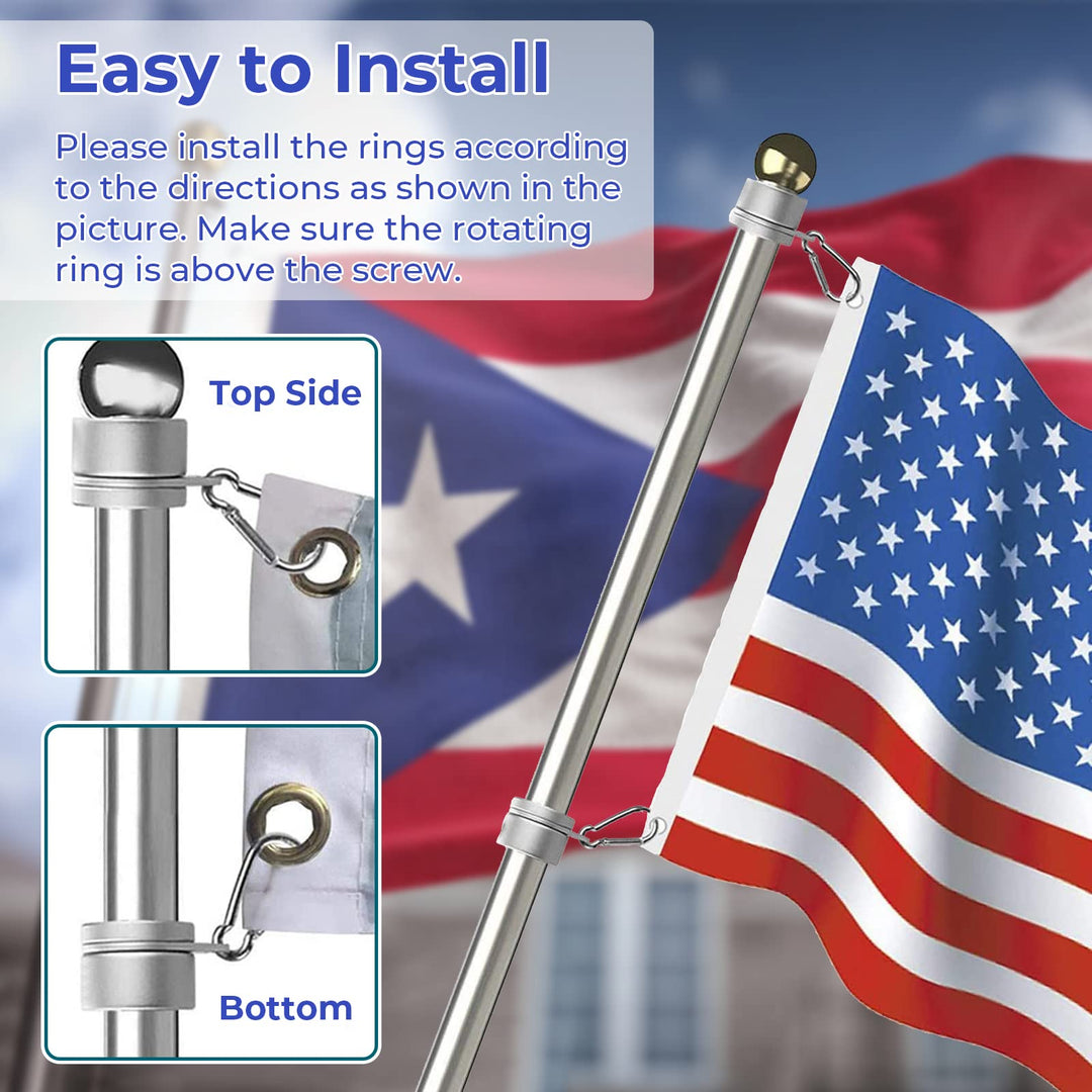 Flag Pole Rings 2 Pcs, Aluminum Alloy Flag Pole Clips, 360° Rotating Anti-Wrap Flagpole Flag Mounting Rings, Spinning Flag Pole Kit with Carabiner for 0.75-1.02 Inch Diameter Flagpole, Silver
