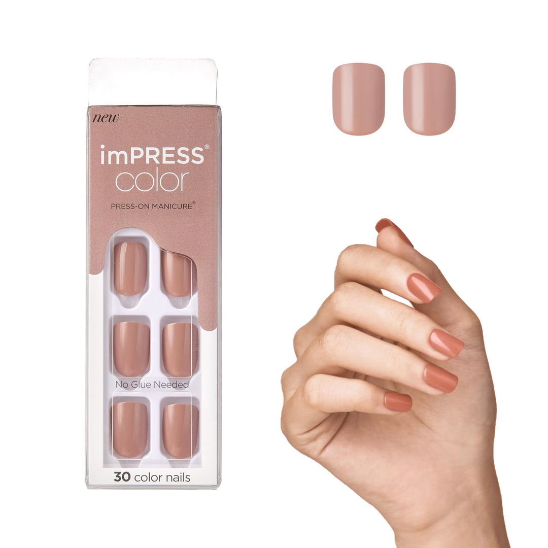 KISS Color Press-On Manicure, Gel Nail Kit, PureFit Technology, Short Length, “Sandboxâ€Â, Polish-Free Solid Color Mani, Includes Prep Pad, Mini File, Cuticle Stick, and 30 Fake Nails