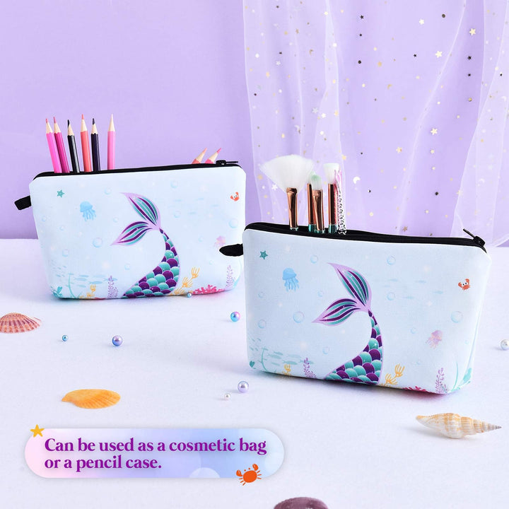 Mermaid Drawstring Backpack - Mermaid Gifts for Girls Birthday Christmas 9 PCS Drawstring Bags Set Including Makeup Zipper Bag Sequin Key-chain Necklace Bracelet Hair Ties