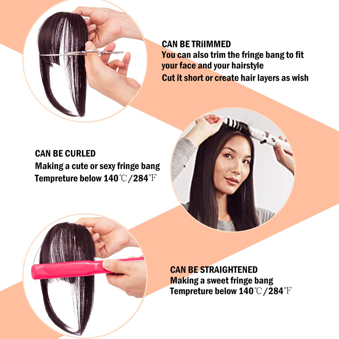Clip in Bangs Fringe Hair Extenisons Natural Front Neat Clip-on Wispy Bangs Long Temple One Piece Hair Accesory for Women (BLEACH BLONDE MIX GINGER BROWN-wispy bangs)