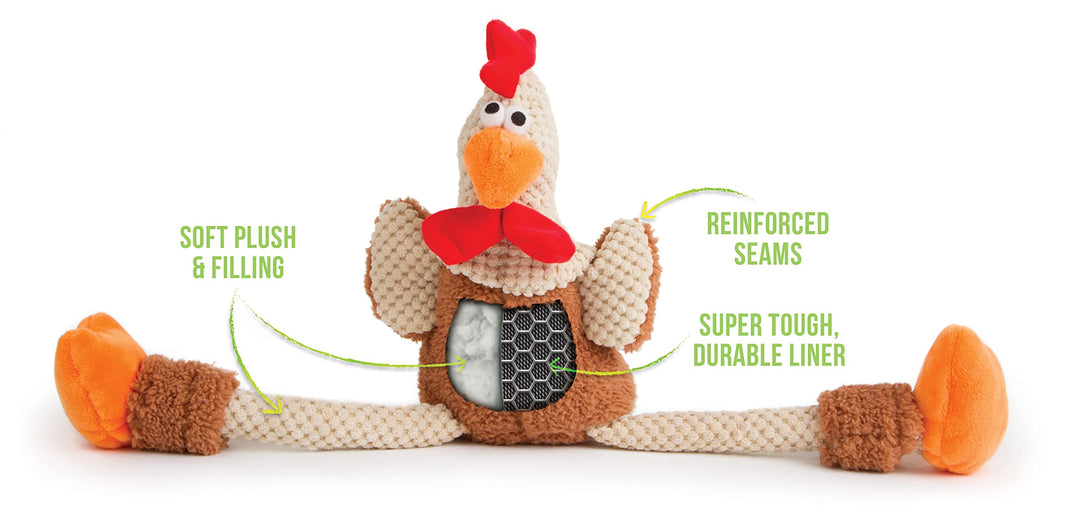 Checkers Skinny Rooster Squeaky Plush Dog Toy, Chew Guard Technology - Brown, Large