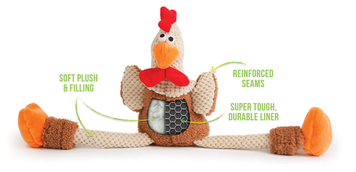 Checkers Skinny Rooster Squeaky Plush Dog Toy, Chew Guard Technology - Brown, Large