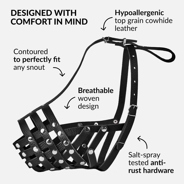 Pitbull Dog Muzzle Leather Amstaff Muzzles Staffordshire Terrier Secure Basket (Black)…