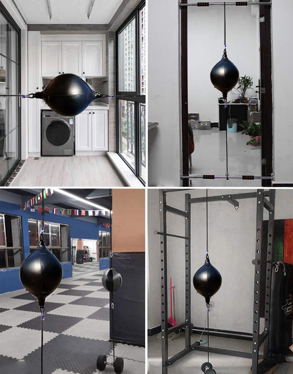 Double End Bag Leather Speed Ball, Hanging Boxing Punching Ball with Pump, Boxing Reflex Ball for Gym MMA Boxing Sports Punch Bag Adult Kids Men Women (Black)