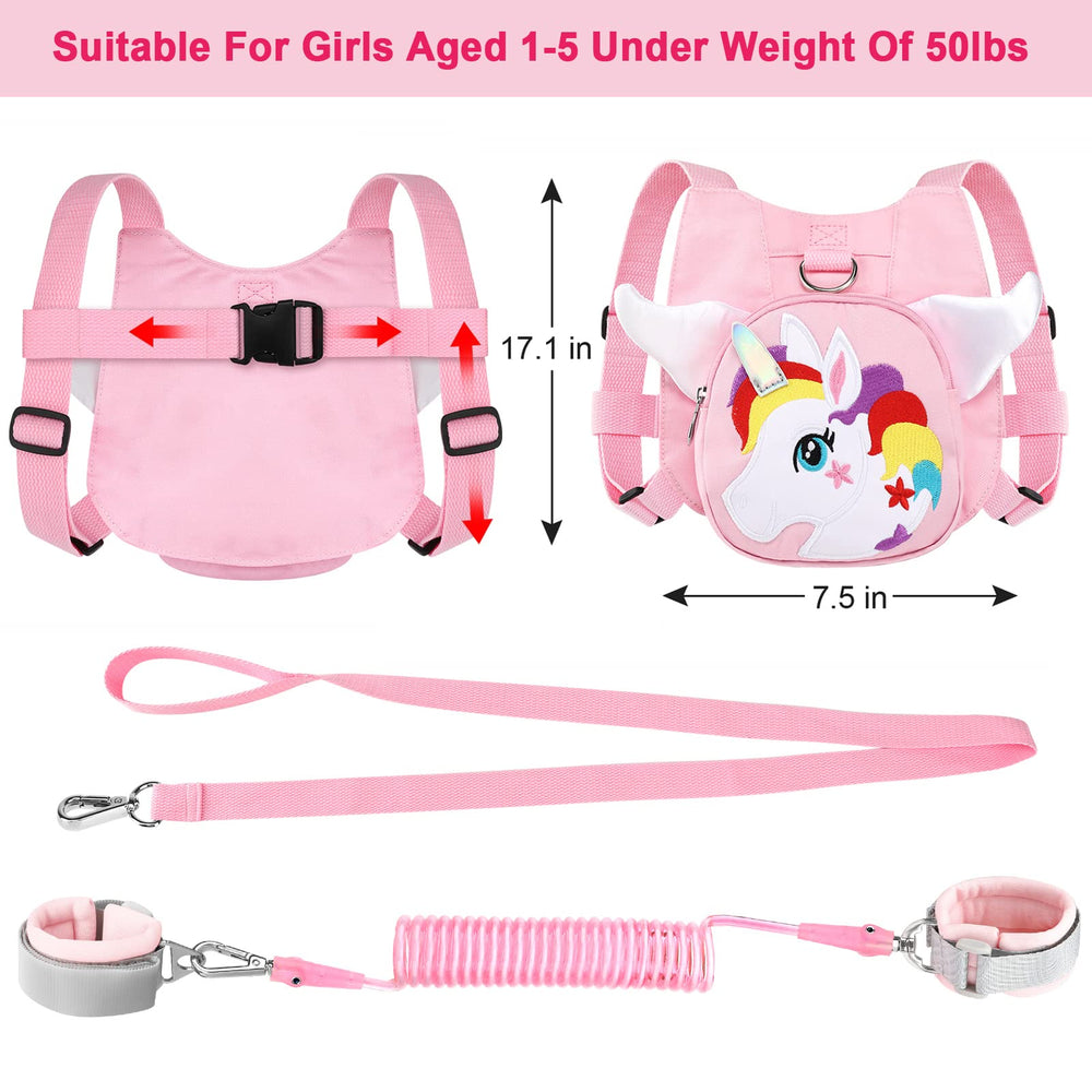 Toddler Harness with Leash + Anti Lost Wrist Link, Unicorn Toddler Harness Leashes, Child Walking Wristband Assistant Strap Belt for Baby Girls
