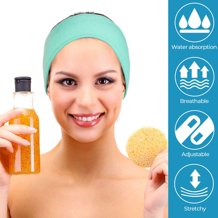Spa Facial Headband Make Up Wrap Head Terry Cloth Headband Adjustable Towel for Face Washing, Shower, 3 Pieces (Blue, Green, Yellow)