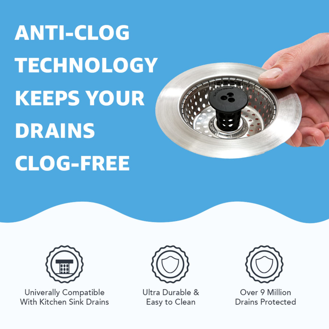 Kitchen Revolutionary Clog-Free Stainless Steel Sink Strainer, Chrome gray