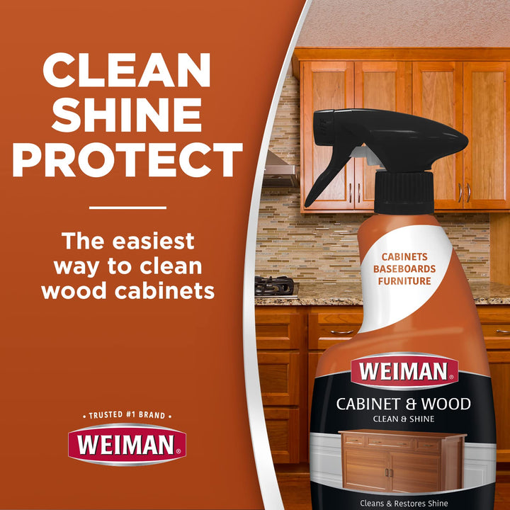 Cabinet & Wood Clean & Shine Spray - Furniture, Kitchen Cabinets, Baseboard & Trim, Fresh Almond Scent - Microfiber Cloth Included
