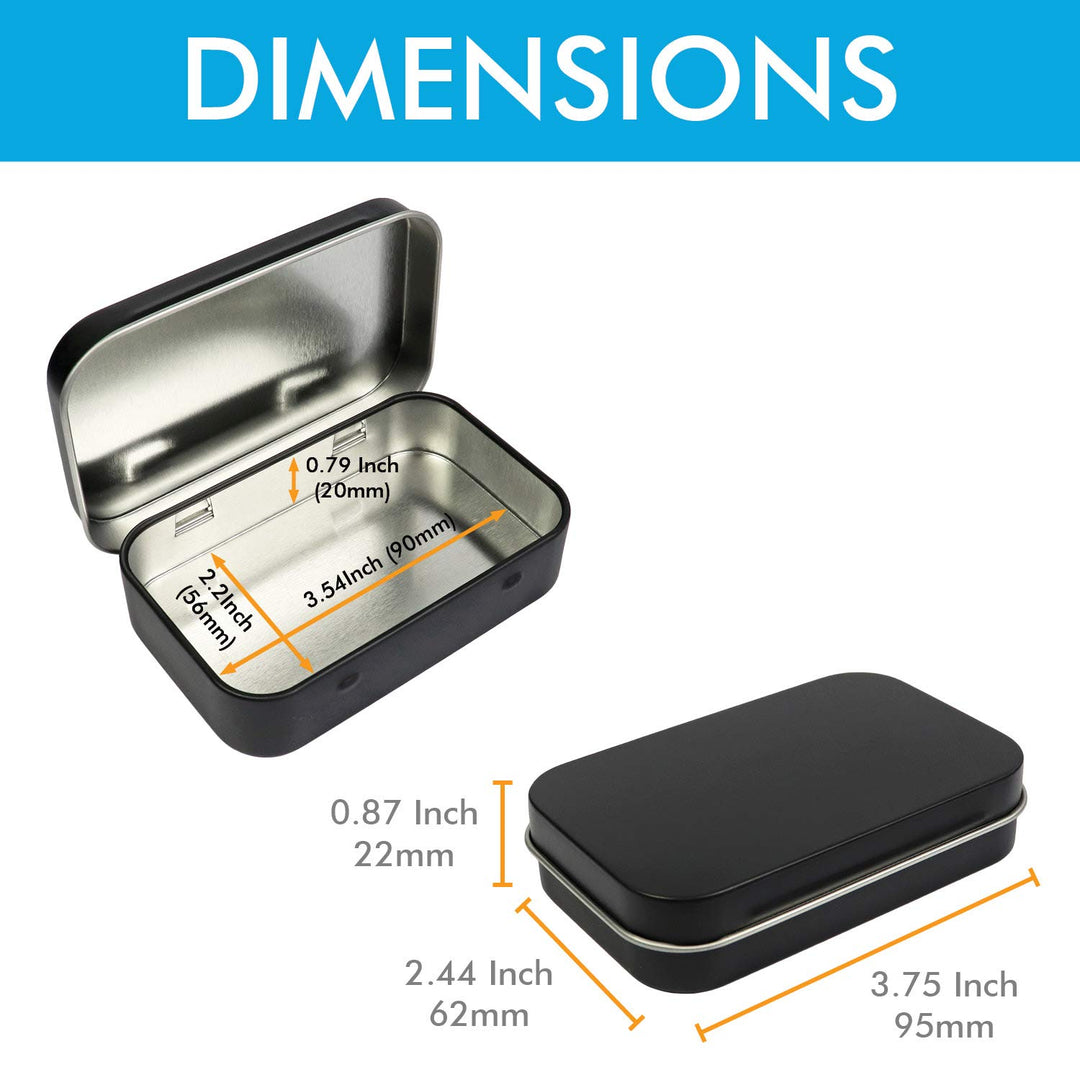 10 Pack Metal Rectangular Empty Hinged Tins Box Containers 3.75 by 2.45 by 0.8 Inch Black Mini Portable Box Small Storage Kit Home Organizer (10 Black)