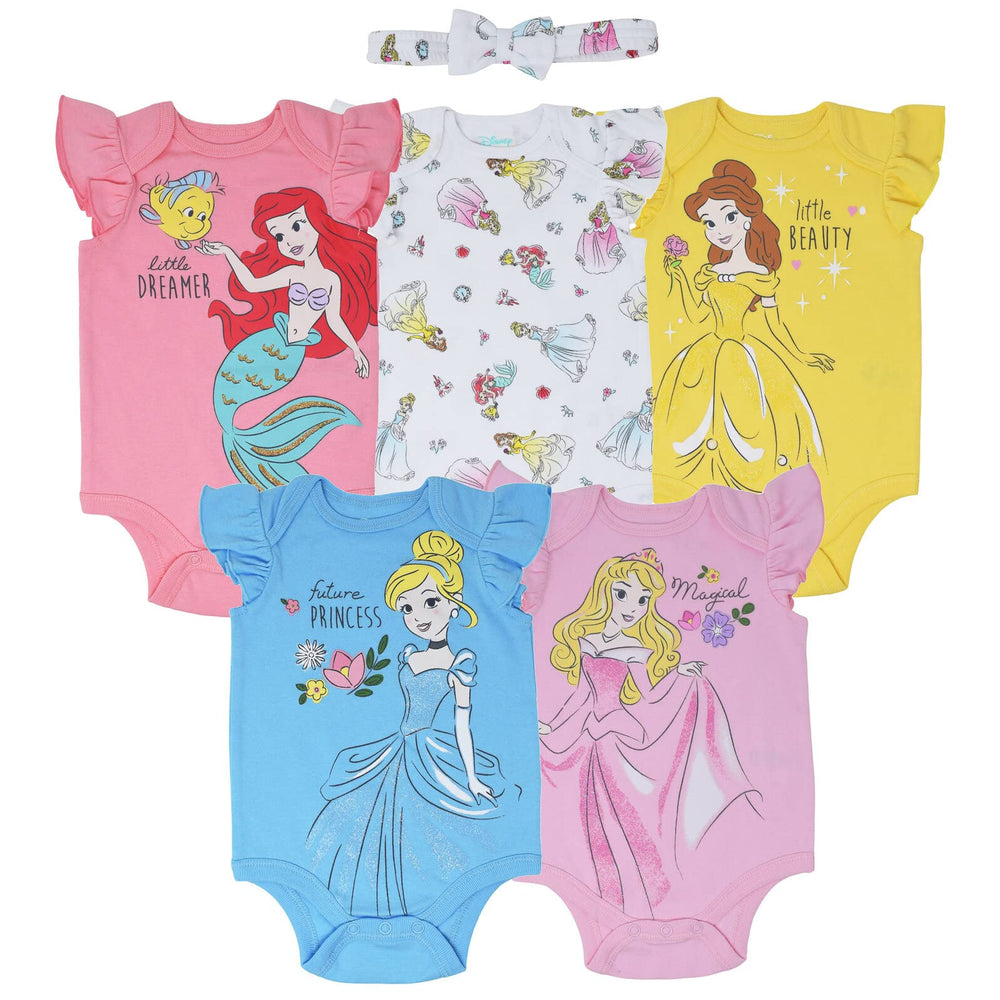 Princess Belle Aurora Cinderella Newborn Baby Girls Bodysuits and Headband Princess + Headband 3-6 Months