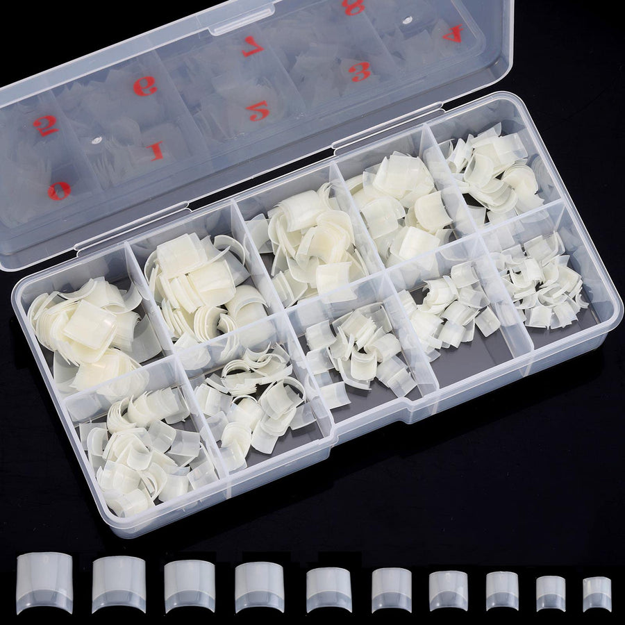 Short Acrylic Nail Tips 500PCS Square Nails Half Cover French False Nails (Natural)