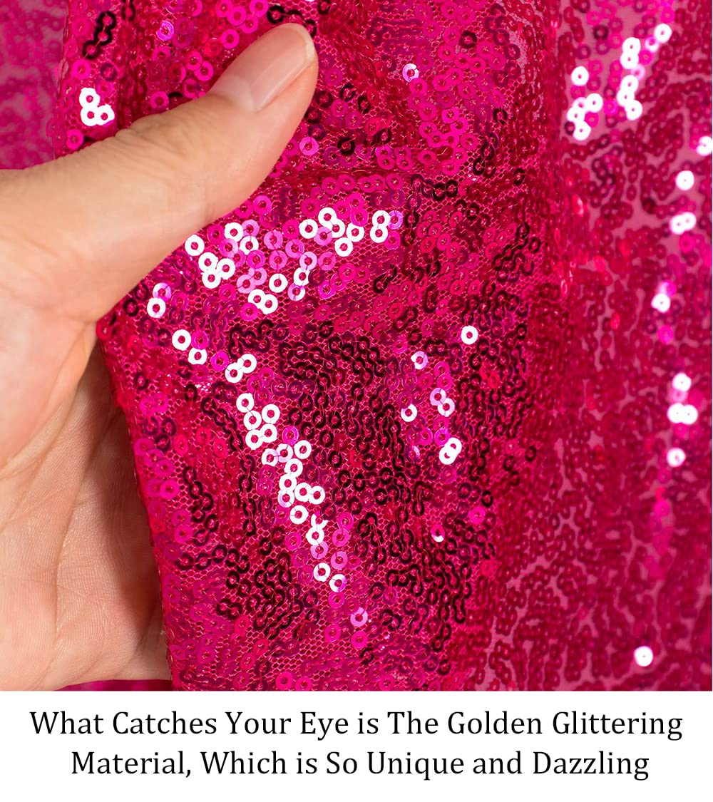 Sequin Fabric by The Yard Glitter Fabric 1 Yard Little Mermaid Fabric Mesh Fabric Sequence Fabric Linen Material Fabric for Sewing Sparkle Cloth Fabric (1 Yard, Hot Pink)