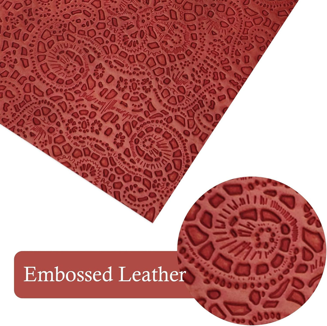 7 Pcs Embossed Faux Leather Sheets for Earrings Purses Making, 8.2 X 11.8 with Flower Leaf Embossed Textured Synthetic Fabric Sheets for DIY Bows Wallet Sewing Crafts (Red Mechanical)