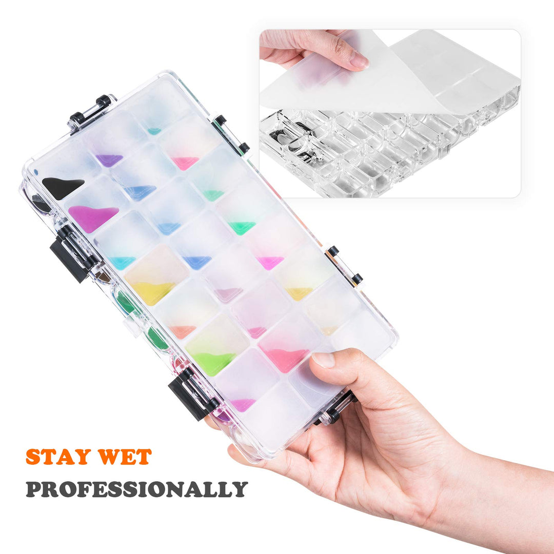 Paint Pallet Tray 24-Well Airtight Paint Palette Stay Wet for Watercolors, Gouache, Acrylic, Oil Paint,