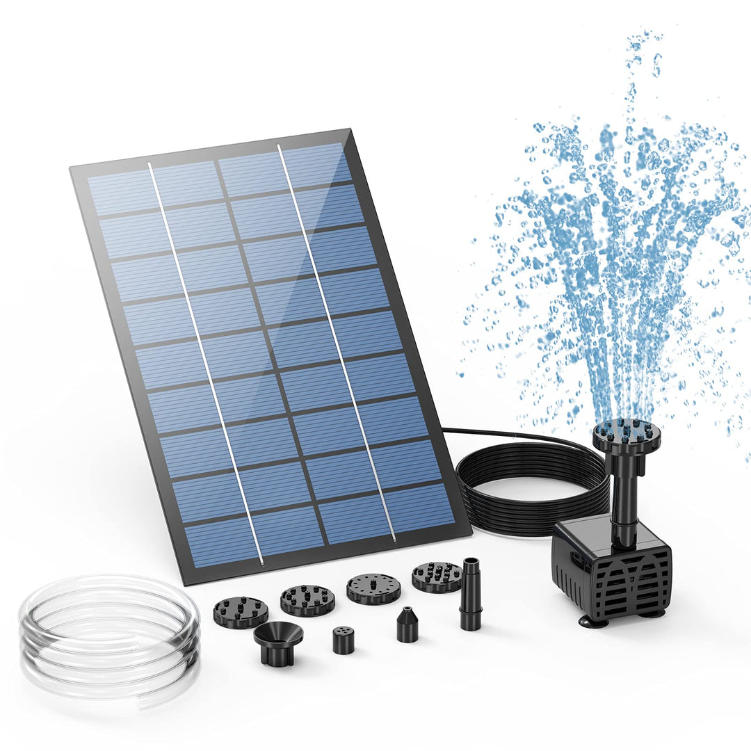 2.5W Solar Fountain Pump, DIY Outdoor Solar Water Fountain Pump with 6 Nozzles and 4ft Water Pipe, Solar Powered Pump for Bird Bath, Ponds, Garden and Fish Tank Garden, Pond