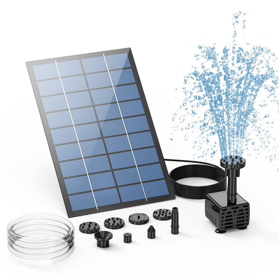 2.5W Solar Fountain Pump, DIY Outdoor Solar Water Fountain Pump with 6 Nozzles and 4ft Water Pipe, Solar Powered Pump for Bird Bath, Ponds, Garden and Fish Tank Garden, Pond