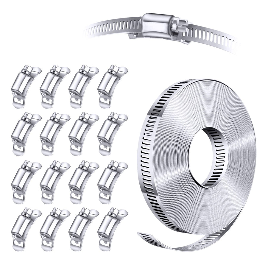 STEELSOFT Stainless Steel Band Clamp System Kit, DIY, Large Hose Clamp Worm Clamps Duct Clamp 2.5''-115'' Diameter, 30 FT Strap + 8 Fasteners, Air Ducting, Metal Strapping, Exhaust Wrap Clamps