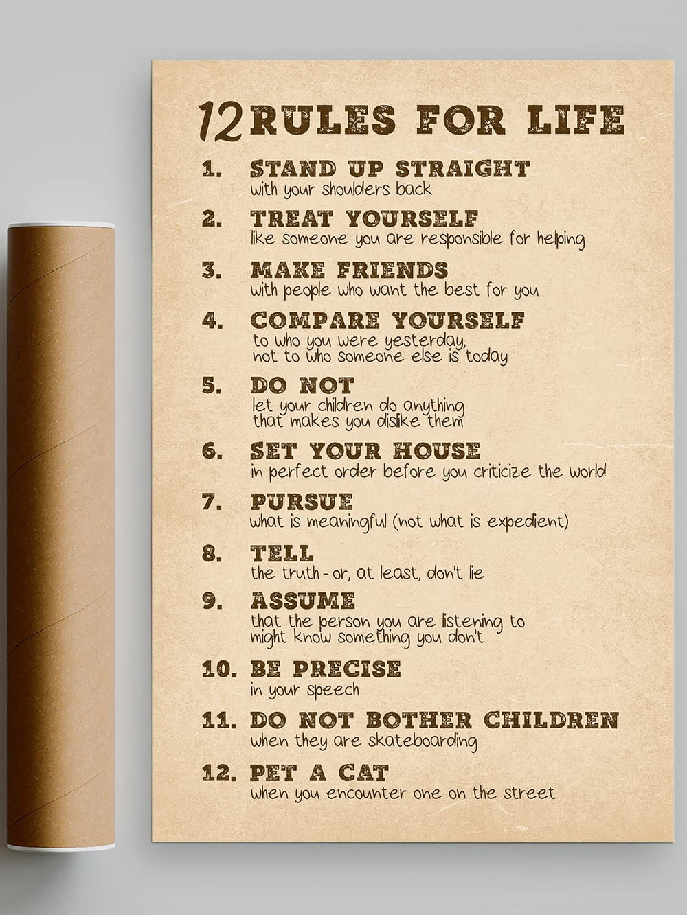 Picofyou 12 Rules for Life Motivational Poster - Jordan Peterson Inspirational Wall Art for Bedroom, Office, Home, Gym Decor Print - 16x24 Inch Unframed, 16 x 24 Inch