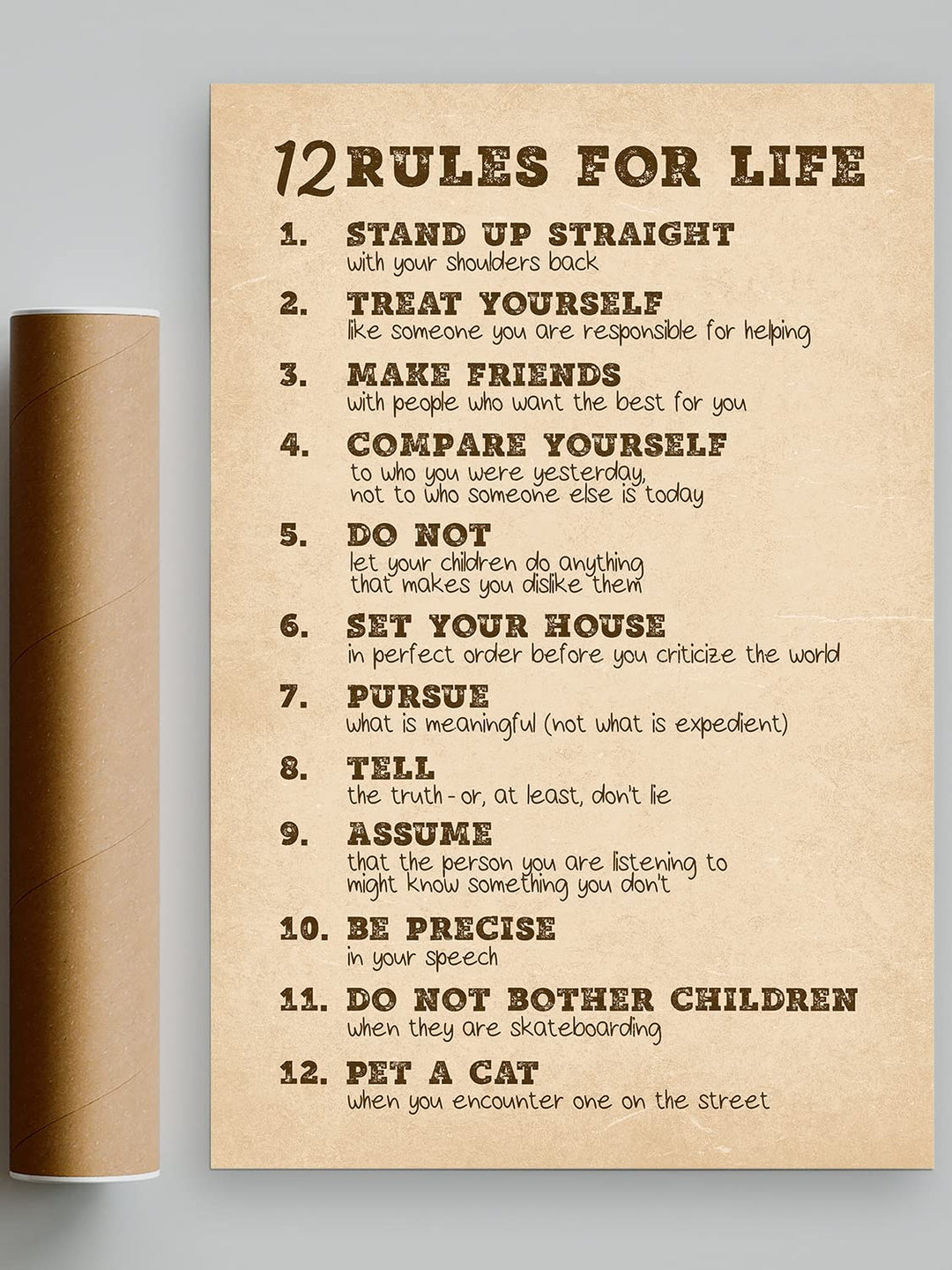 Picofyou 12 Rules for Life Motivational Poster - Jordan Peterson Inspirational Wall Art for Bedroom, Office, Home, Gym Decor Print - 16x24 Inch Unframed, 16 x 24 Inch