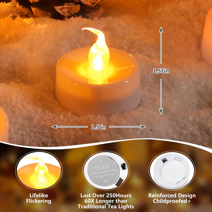Led Candles with Remote and Timer,Warm Yellow Flameless Candles,Big Capacity Battery Operated Tea Light,Best for Wedding and Festival Decoration,Pack of 12,Yellow Light Color
