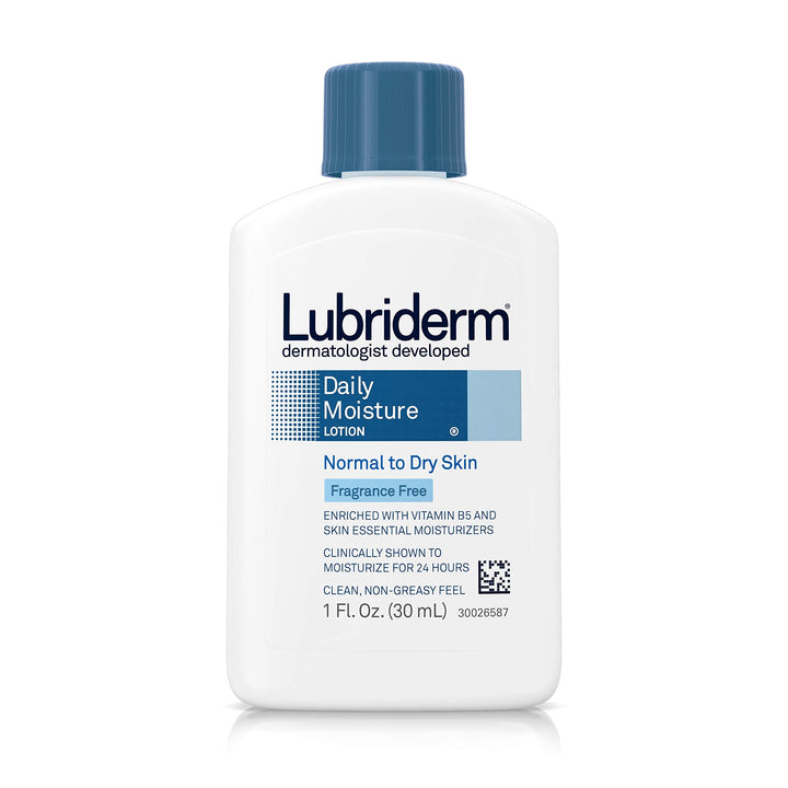 Daily Moisture Hydrating Unscented Body Lotion with Vitamin B5 for Normal to Dry Skin, Non-Greasy and Fragrance-Free Lotion. 1 fl. oz