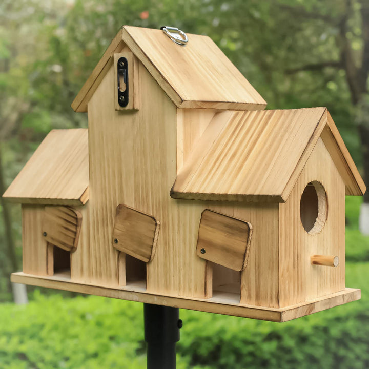 Bird Houses for Outside,Outdoor 3 Hole Bird House Room for 3 Bird Families Bluebird Finch Cardinals Wooden Hanging Birdhouse for Garden