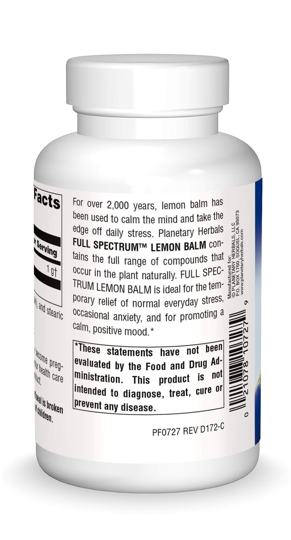 Lemon Balm Full Spectrum 500mg, Natural Calm and Rest, 120 Capsules