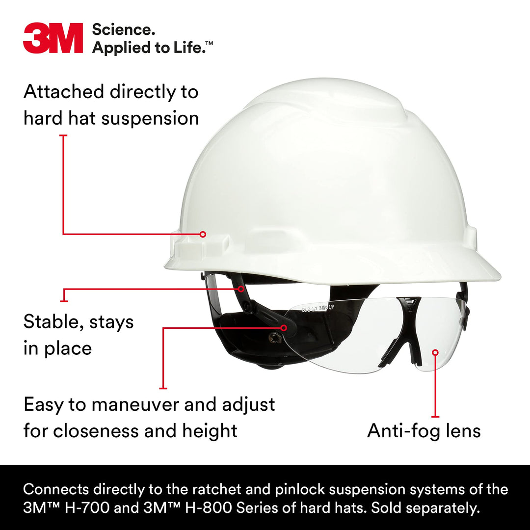 Safety Glasses, ANSI Z87, Anti-Fog Clear Lens, Attaches to Hard Hat Suspension