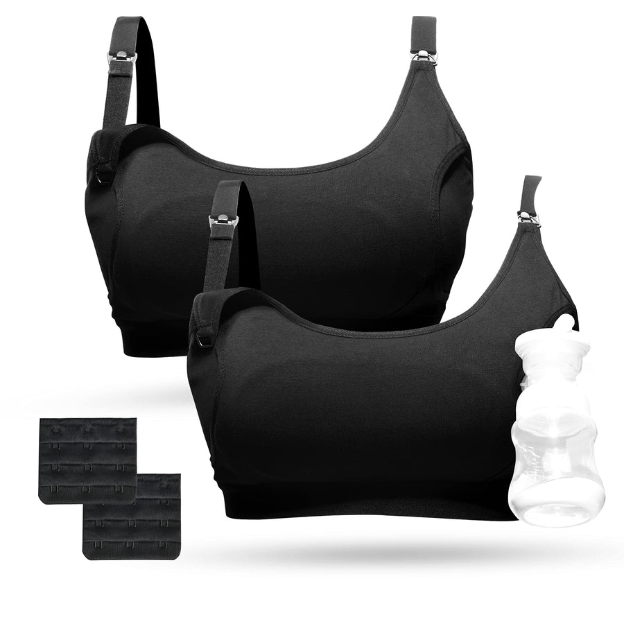 Pumping Bra, Pumping Bra Hands Free 2 Pack Comfortable All Day Wear Pumping and Nursing Bra in One Holding Breast Pump for Spectra, Lansinoh, Medela