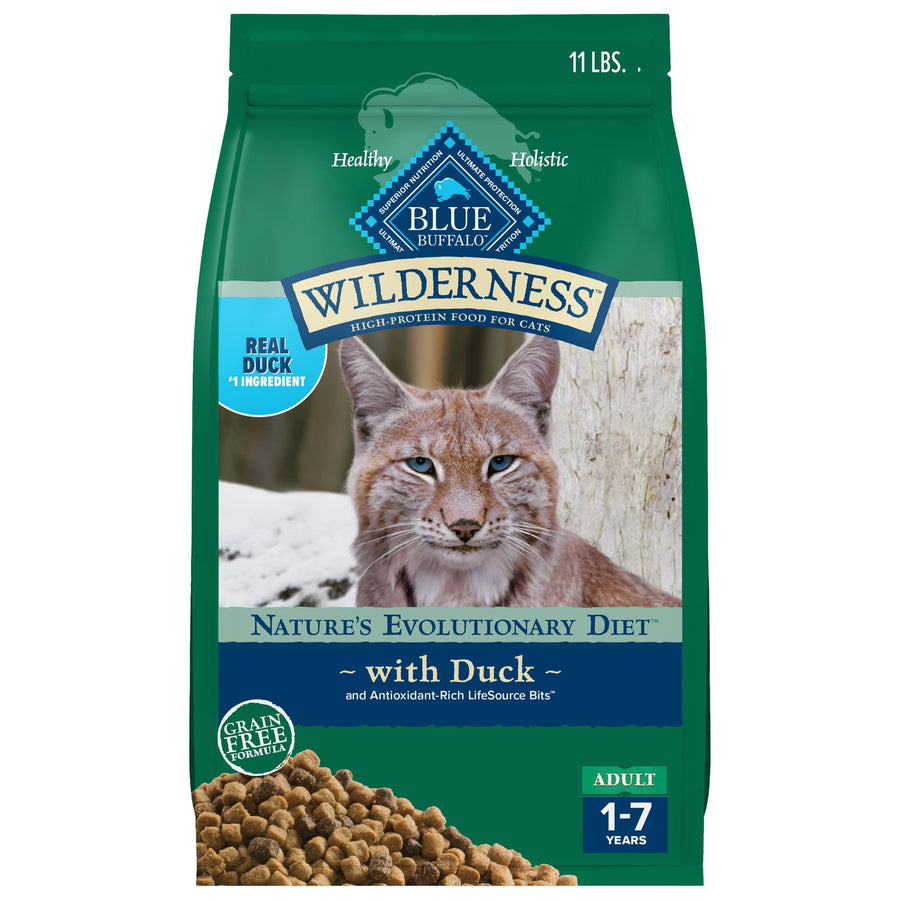 Blue Buffalo Wilderness Duck Supports Health and Wellness High-Protein & Grain-Free Healthy Adult Dry Cat Food 11 lbs.