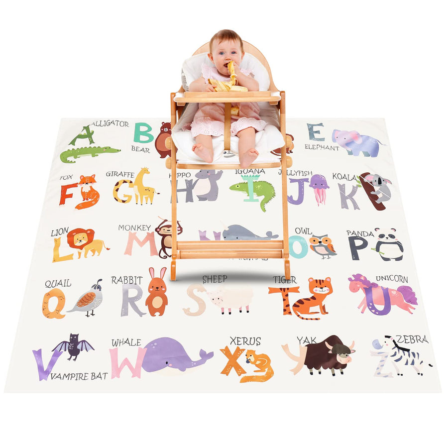 Splat Mat for Under High Chair, 51 SI Anti-Slip Waterproof Multipurpose Splash Mat, Washable High Chair Mat Floor Protection Table Cloth Portable Picnic Play Mat with Early Education Pattern