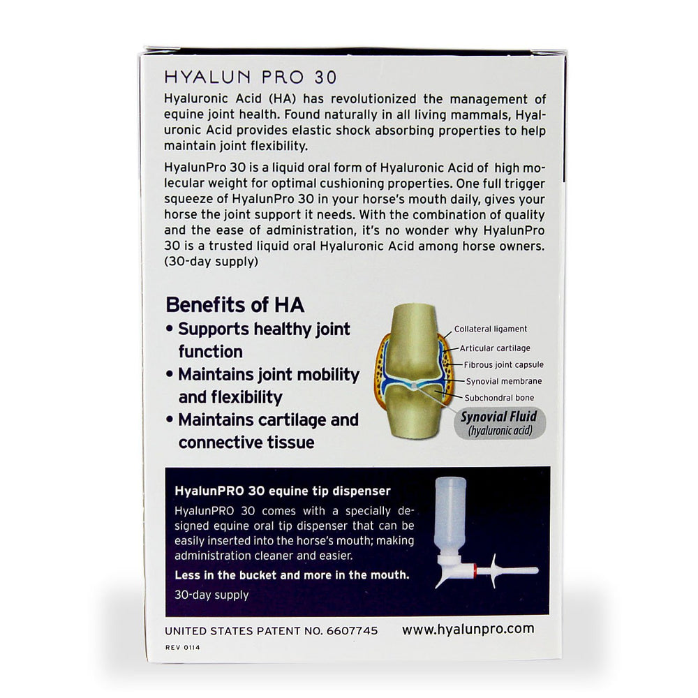 Hyaluronic Acid for Horses 30 Day Supply for Joint Health - Easy Oral Tip Dispenser - Liquid HA for Equine Joints & Cartilage Support Supplement - Hyalun Pro Equine Supplies - 3 oz / 90 ml