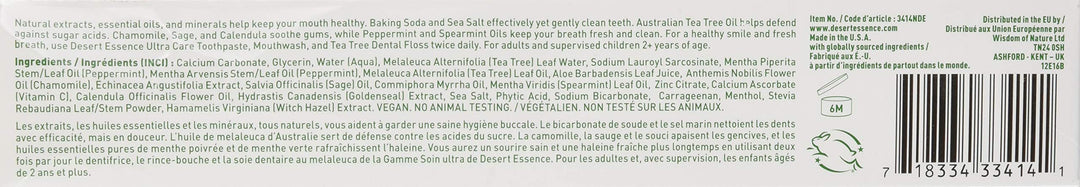 Natural Tea Tree Oil Ultra Care Toothpaste - Mega Mint - 6.25 Oz - Helps Soothe Gums & Reduce Plaque - Freshens Breath & Cleans Teeth - Oral Care - Defends Against Sugar Acids