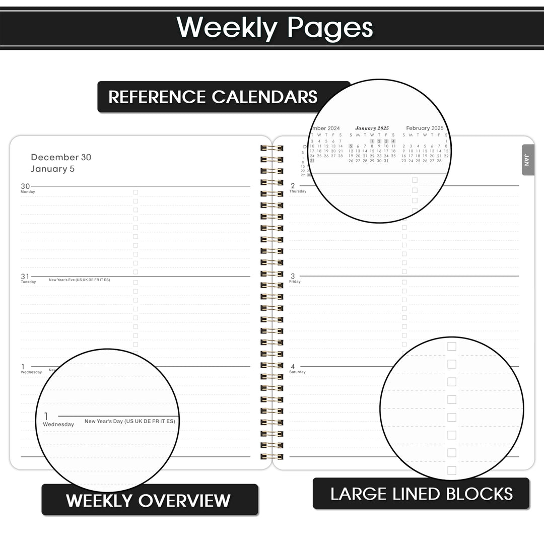 Planner 2025 - Planner/Calendar 2025, Jan.2025 - Dec.2025, 2025 Planner Weekly and Monthly with Tabs, 8 x 10, Flexible Cover + Twin-Wire Binding + Calendars, Daily Organizer - Black