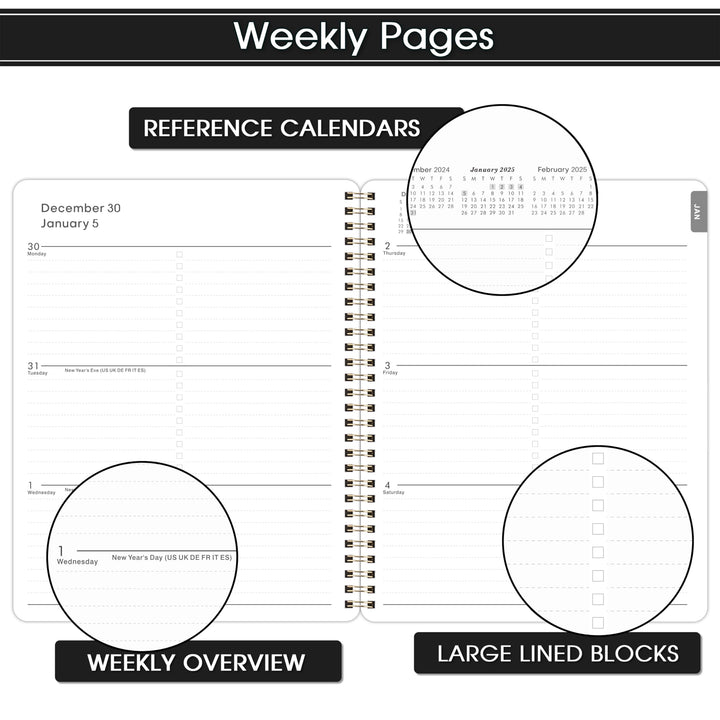 Planner 2025 - Planner/Calendar 2025, Jan.2025 - Dec.2025, 2025 Planner Weekly and Monthly with Tabs, 8 x 10, Flexible Cover + Twin-Wire Binding + Calendars, Daily Organizer - Black