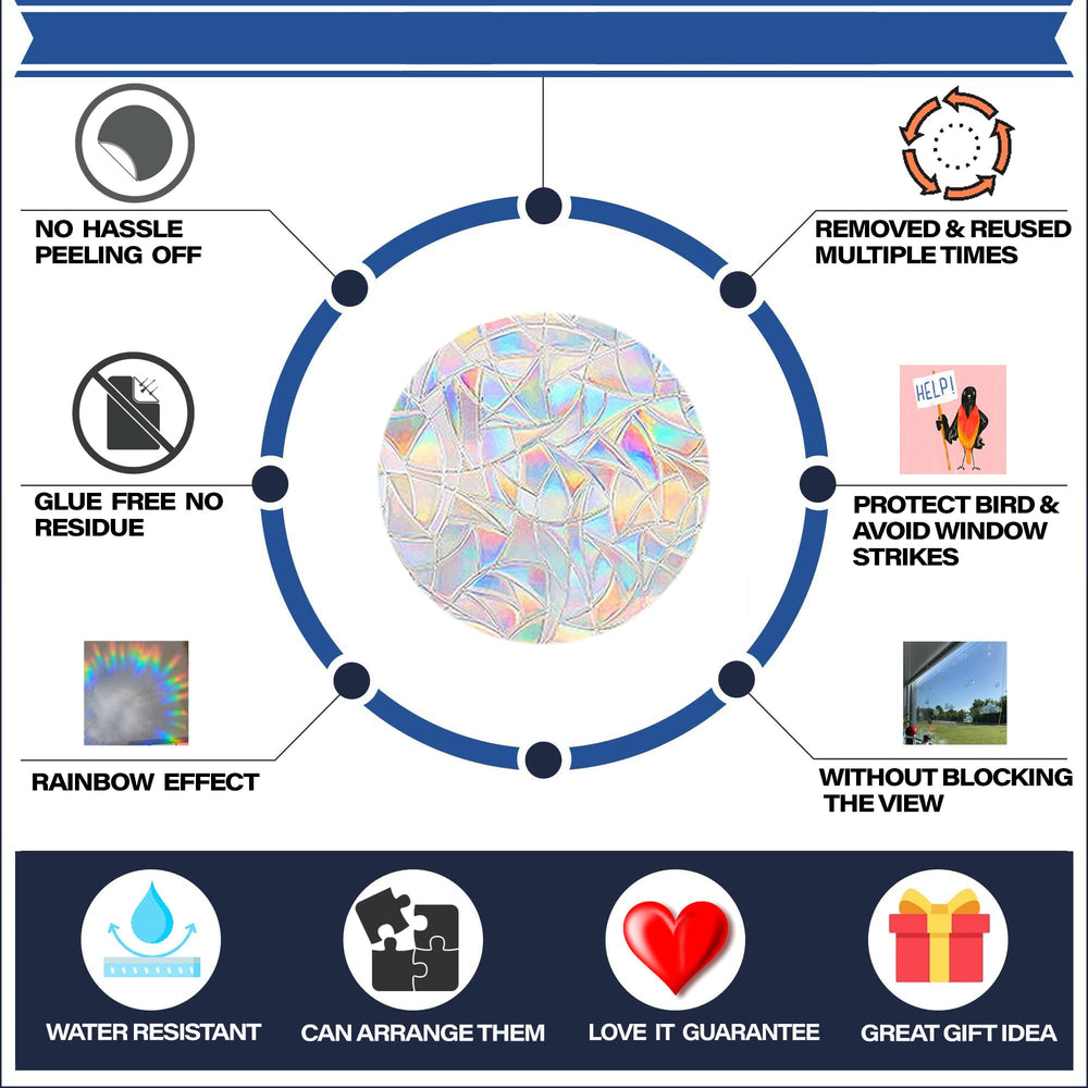 16 Pieces Hexagons and Bee Window Clings - Anti-Collision Window Decals to Save Birds from Window Collisions,Non Adhesive Prismatic Vinyl Window Clings, Rainbow Stickers