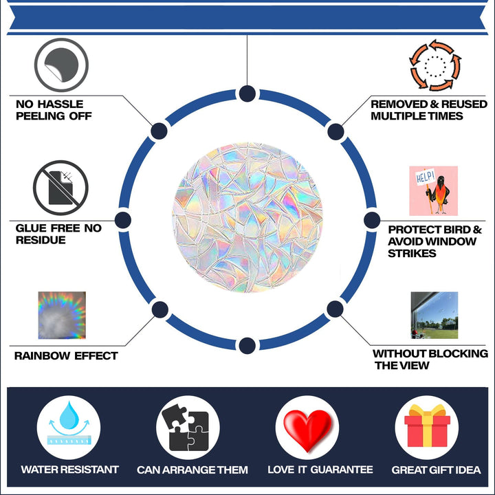 16 Pieces Hexagons and Bee Window Clings - Anti-Collision Window Decals to Save Birds from Window Collisions,Non Adhesive Prismatic Vinyl Window Clings, Rainbow Stickers