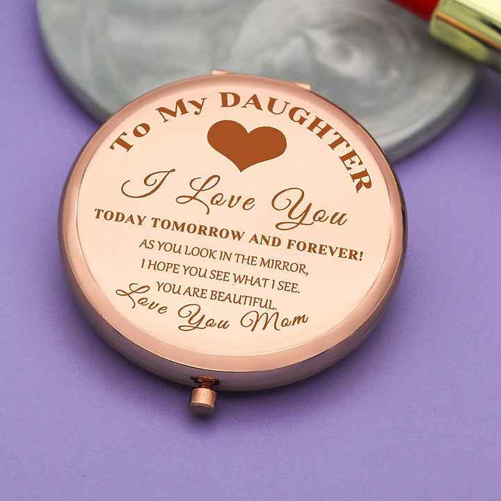 Daughter Inspirational Gift, Daughter Gifts from Mom, Daughter Birthday Gift Ideas, Rose Gold Compact Makeup Mirror for Her, Daughter Christmas Graduation Wedding Gift, Present for Daughter
