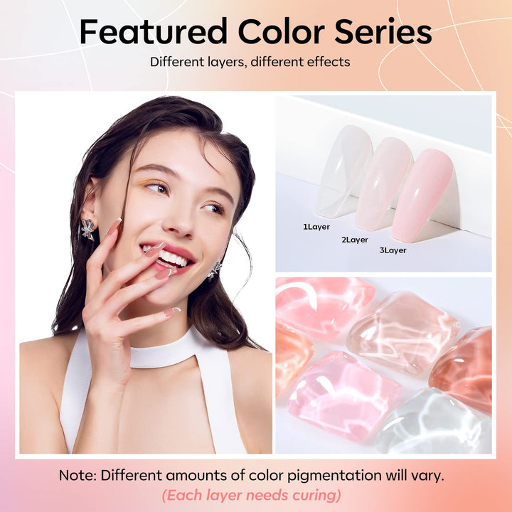 Modelones Jelly Gel Nail Polish Set, 9 Colors Neutral Nude Pink Brown Solid Gel Polish Translucent Pudding Gel Upgraded Crème Manicure Palette Soak Off LED Nail Art Kit DIY Mother's Day Gift W/ Brush