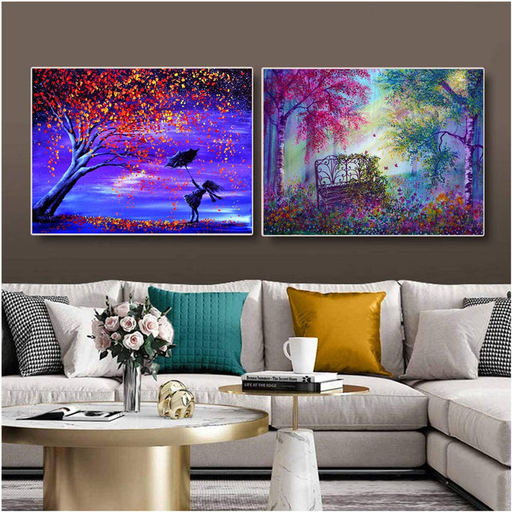 Adult 6-Piece DIY 5D Diamond Painting kit, Complete Diamond Painting Art, Wall Decoration, Sunset Beach Tree Landscape (12x16inches)