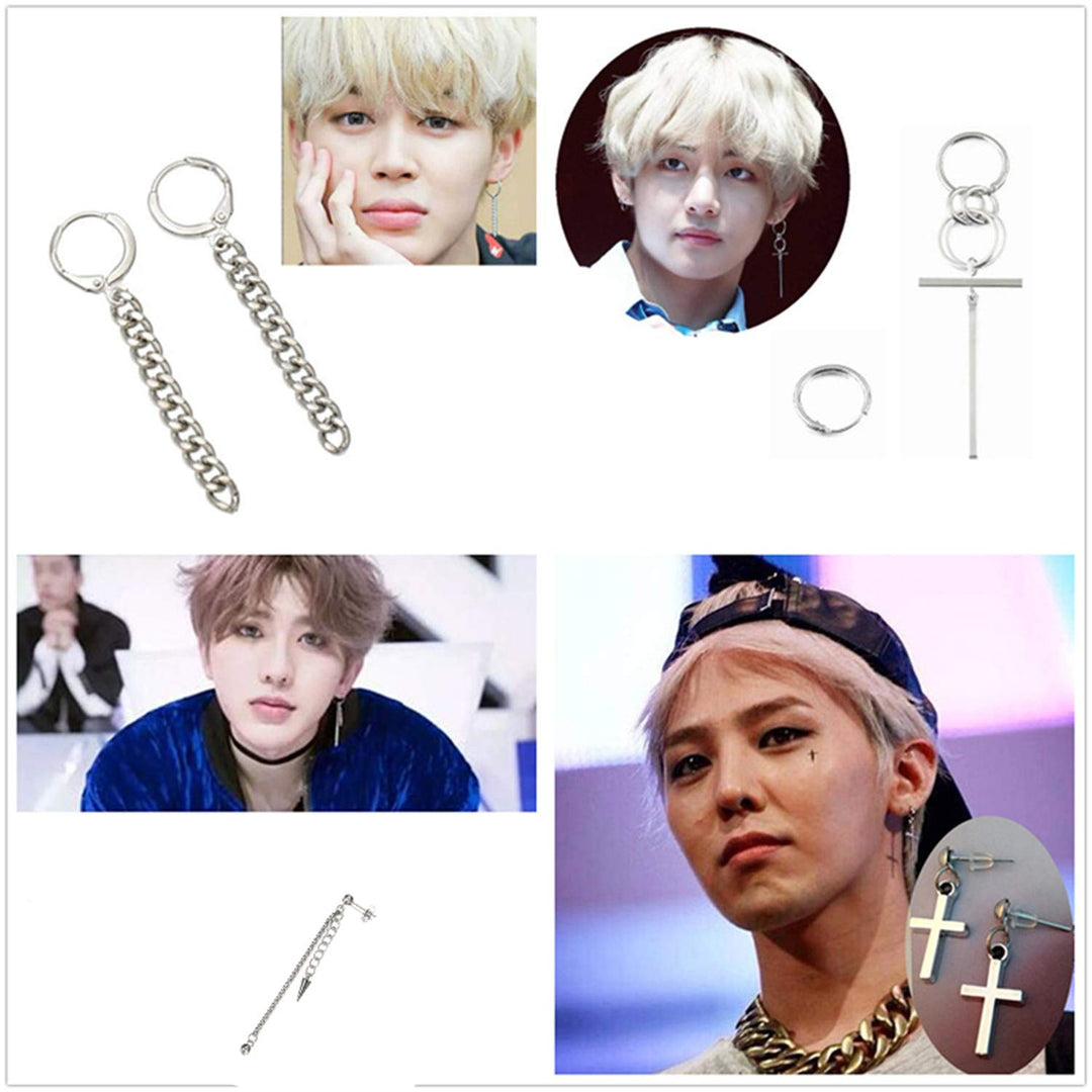 Earrings 7 Pieces Kpop Bangtan Boy Album Jimin Chain Drop Earrings Korean Fashion Jewelry with Transparent Box