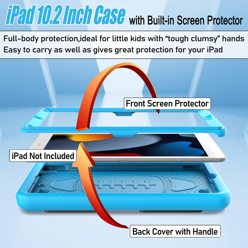 Kids Case for iPad 9th / 8th / 7th Generation 10.2-inch (2021/2020/ 2019), Shockproof iPad 10.2” Case with Built-in Screen Protector, Blue